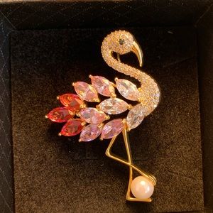 Zircon flamingo brooch